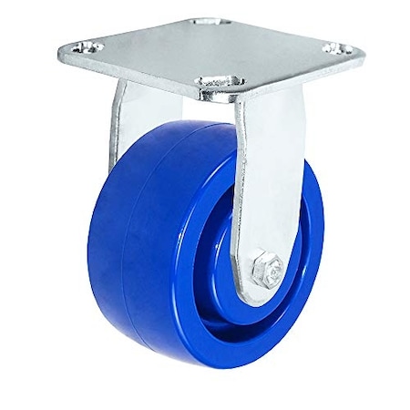 Casterhq 4"x2" Stainless Steel Rigid Fixed Caster, Blue Solid Poly Wheel, 8 HD-SS-RSP42
